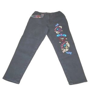 Stefano International Jeans Black High Waisted Embellished Jewels Vtg80s 32 x 26